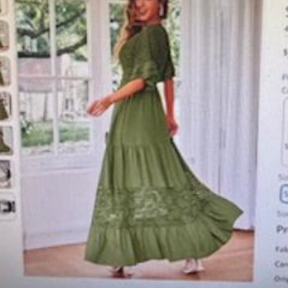 Simplee V Neck Formal Lace Maxi Dress Ruffle Flowy Short Sleeve Boho Green NWT S - Picture 5 of 8
